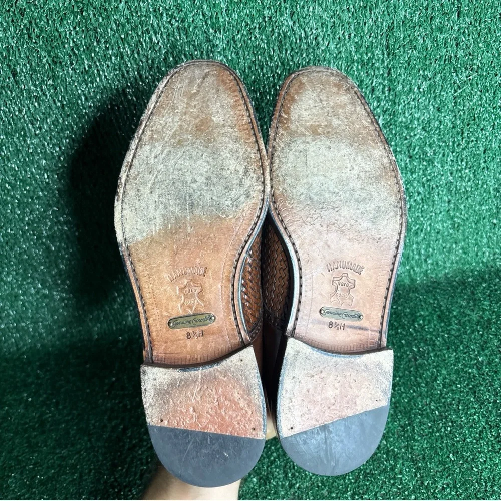 Garys International‎ Woven Leather Genuine Crocodile Shoes Sz 8.5 Made in Spain